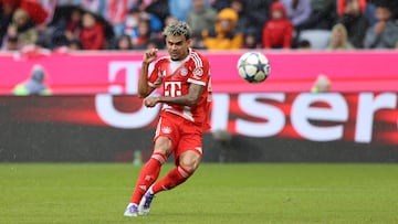 Bayern Munich's Colombian forward #14 Luis Diaz kicks the ball during the friendly football match between Bayern Munich and Olympique Lyon in Munich, southern Germany, on August 2, 2025. (Photo by Alexandra BEIER / AFP) (Photo by ALEXANDRA BEIER/AFP via Getty Images)