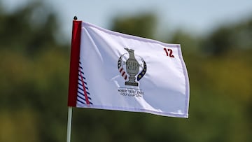 GAINESVILLE, VIRGINIA - SEPTEMBER 10: A general view of the on the 12th hole flag prior to the Solheim Cup at Robert Trent Jones Golf Club on September 10, 2024 in Gainesville, Virginia. Scott Taetsch/Getty Images/AFP (Photo by Scott Taetsch / GETTY IMAGES NORTH AMERICA / Getty Images via AFP)