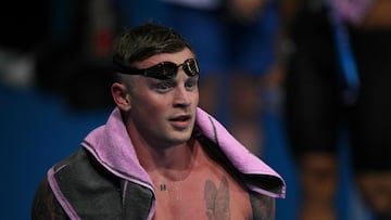 Britain's Adam Peaty looks on following a semifinal of the men's 100m breaststroke swimming event at the Paris 2024 Olympic Games at the Paris La Defense Arena in Nanterre, west of Paris, on July 27, 2024. (Photo by Oli SCARFF / AFP)