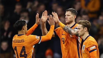 Los jugadores de Holanda celebran un gol ante Hungría.