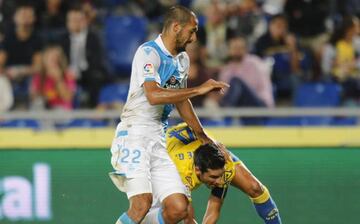 Celso Borges en el duelo frente a Las Palmas en el que el tico marcó un doblete de cabeza.