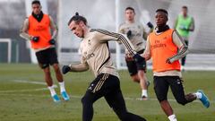 Bale, en el entrenamiento del Madrid.