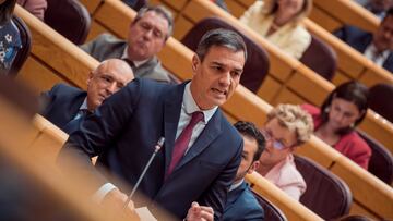 El presidente del Gobierno, Pedro Sánchez, interviene durante una sesión plenaria en el Senado, a 16 de mayo de 2023, en Madrid (España). El jefe del Ejecutivo y el líder de PP protagonizan un nuevo debate parlamentario a escasos doce días de las elecciones autonómicas y municipales. El debate llega con ambos dirigentes metidos de lleno en la campaña electoral que arrancó el pasado 12 de mayo, y que llevará tanto a Sánchez como a Feijóo a recorrer gran parte de las plazas más disputadas en estos comicios. En este ocasión, la retirada de las candidaturas de EH Bildu de siete expresos de ETA de sus listas electorales copará gran parte del debate.
16 MAYO 2023;SENADO;POLÍTICA;DEBATE;ELECCIONES;DIRIGENTES;COMICIOS;28M;ELECCIONES MUNICIPALES;ELECCIONES AUTONÓMICAS;ETA;EXPRESOS;EH BILDU
Gabriel Luengas / Europa Press
16/05/2023