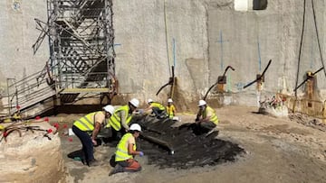 Barco encontrado en el antiguo Mercat del Peix