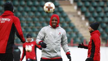 Soccer Football - Europa League - Lokomotiv Moscow Training - Moscow, Russia - February 21, 2018 -  Lokomotiv Moscow&#039;s Jefferson Farfan trains. REUTERS/Sergei Karpukhin