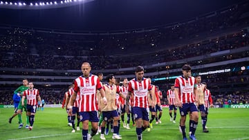      Javier -Chicharito- Hernandez  (L) of Guadalajara during the round of 16 second leg match between America and Guadalajara - Round of 16as part of the CONCACAF Champions Cup 2024, at Azteca Stadium on March 13, 2024 in Mexico City, Mexico.