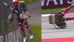 The entertainment ahead of the Austrian Grand Prix took a turn when one of the men wearing a jet pack and flying around the sky fell onto the track.