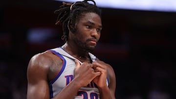 DETROIT, MICHIGAN - FEBRUARY 04: Isaiah Stewart #28 of the Detroit Pistons looks on late in the game against the Boston Celtics at Little Caesars Arena on February 04, 2022 in Detroit, Michigan. Boston won the game 102-90. NOTE TO USER: User expressly acknowledges and agrees that, by downloading and or using this photograph, User is consenting to the terms and conditions of the Getty Images License Agreement. Gregory Shamus/Getty Images/AFP
== FOR NEWSPAPERS, INTERNET, TELCOS & TELEVISION USE ONLY ==