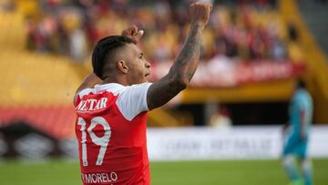 Wilson Morelo, autor de los cuatro goles de Santa Fe en la victoria sobre Jaguares por Liga &Aacute;guila I-2018