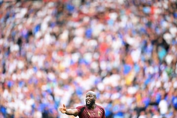 El delantero belga, Romelu Lukaku, durante el duelo entre Bélgica y Eslovaquia.