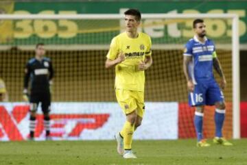 El delantero del Villarreal Gerard Moreno celebra el gol marcado al Apollon Limassol.