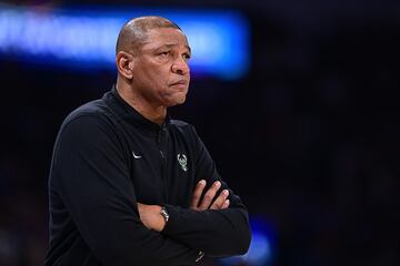  Doc Rivers of the Milwaukee Bucks looks on 