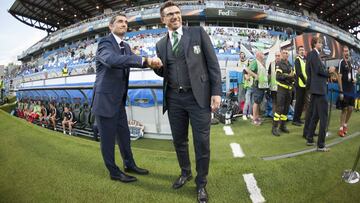 Ernesto Valverde y Eusebio di Francesco, durante un Sassuolo - Athletic de Bilbao.