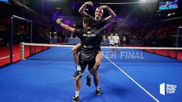 Juan Lebr&oacute;n y Ale Gal&aacute;n celebran la victoria en el Master Final de World Padel Tour.