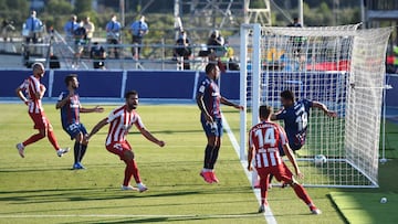 LA NUCIA, SPAIN - JUNE 23: Bruno Gonzalez of Levante scores an own goal as Marcos Llorente and Diego Costa celebrate during the Liga match between Levante UD and Club Atletico de Madrid at Estadi Olimpic Camilo Cano on June 23, 2020 in La Nucia, Spain. Fo