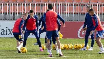 Giménez, en el entrenamiento del Atlético.