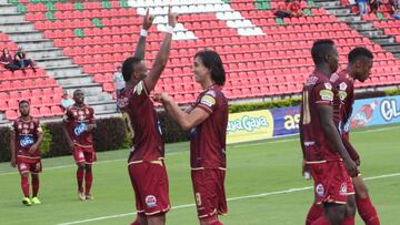 Jugadores del Tolima celebrando un gol ante Patriotas por la última fecha de la Liga Águila II-2018