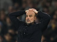 Soccer Football - Premier League - Manchester City v Nottingham Forest - Etihad Stadium, Manchester, Britain - March 4, 2026 Manchester City manager Pep Guardiola reacts after Rodri misses a chance to score REUTERS/Phil Noble EDITORIAL USE ONLY. NO USE WITH UNAUTHORIZED AUDIO, VIDEO, DATA, FIXTURE LISTS, CLUB/LEAGUE LOGOS OR 'LIVE' SERVICES. ONLINE IN-MATCH USE LIMITED TO 120 IMAGES, NO VIDEO EMULATION. NO USE IN BETTING, GAMES OR SINGLE CLUB/LEAGUE/PLAYER PUBLICATIONS. PLEASE CONTACT YOUR ACCOUNT REPRESENTATIVE FOR FURTHER DETAILS..