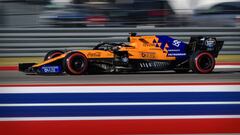 Nov 2, 2019; Austin, TX, USA; McLaren Renault driver Carlos Sainz (55) of Spain during qualifying for the United States Grand Prix at Circuit of the Americas. Mandatory Credit: Jerome Miron-USA TODAY Sports