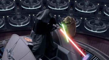 Yoda y Darth Sidious en su duelo.