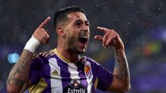 VALLADOLID, SPAIN - OCTOBER 19: Sergio Leon of Real Valladolid celebrates after scoring his team's fourth goal during the LaLiga Santander match between Real Valladolid CF and RC Celta at Estadio Municipal Jose Zorrilla on October 19, 2022 in Valladolid, Spain. (Photo by Diego Souto/Quality Sport Images/Getty Images)