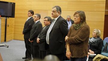 Eufemiano Fuentes, Ignacio Labarta, Vicente Belda, Manolo Saiz y Yolanda Fuentes, durante el juicio de la Operaci&oacute;n Puerto, en 2013.