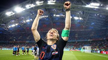 SOCHI, RUSSIA - JULY 07:  Luka Modric of Croatia celebrates following his sides victory in the 2018 FIFA World Cup Russia Quarter Final match between Russia and Croatia at Fisht Stadium on July 7, 2018 in Sochi, Russia.  (Photo by Lars Baron - FIFA/FIFA via Getty Images)