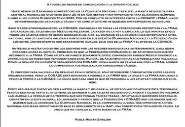 Pleito entre CONADE y FMAA afecta a Paola Morán