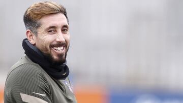 Héctor Herrera, en el entrenamiento del Atlético.