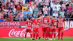 GIRONA, SPAIN - OCTOBER 02: Rodrigo Riquelme of Girona FC celebrates after scoring their first side goal during the LaLiga Santander match between Girona FC and Real Sociedad at Montilivi Stadium on October 02, 2022 in Girona, Spain. (Photo by Alex Caparros/Getty Images)