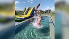 Benzema y el día de diversión con su hija en una piscina de lujo