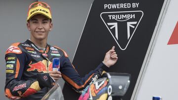 ASSEN, NETHERLANDS - JUNE 26: Raul Fernandez of Spain and Red Bull KTM Ajo  celebrates the Moto2 pole position at the end of the qualifying practice during the MotoGP of Netherlands - Qualifying at TT Circuit Assen on June 26, 2021 in Assen, Netherlands. (Photo by Mirco Lazzari gp/Getty Images)