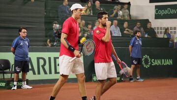 San Juan, 07 de abril de 2018  Los tenistas chilenos, Nicolas Jarry y Hans Podlipnik, enfrentan al equipo argentino, en el partido de dobles por la Copa Davis.  San Juan, Argentina  Delfo/Photosport