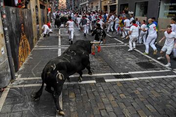 Hoy 8 de julio de 2022 se ha celebrado el segundo día de los encierros de los Sanfermines. Por las calles de Pamplona ha corrido los toros de la ganadería Fuente Ymbro.