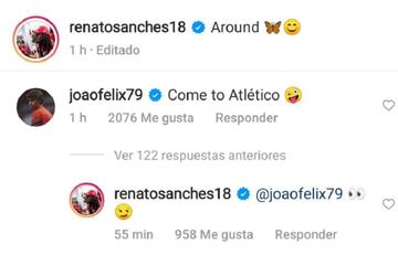 Mensaje de João Félix a Renato Sanches en Instagram.