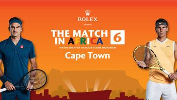 Cartel promocional del The Match in Africa, una exhibición de tenis en la que se medirán Roger Federer y Rafa Nadal.