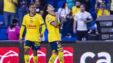 Alejandro Zendejas celebrates his goal 2-0 of America during the 10th round match between America and Toluca as part of the Liga BBVA MX, Torneo Clausura 2025 at Ciudad de los Deportes Stadium, on March 01, 2025 in Mexico City, Mexico.