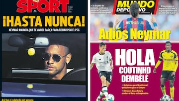 Portadas de 'Sport' y 'Mundo Deportivo' del jueves, 3 de agosto de 2017.