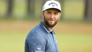 NORTH BERWICK, SCOTLAND - JULY 09: Jon Rahm of Spain looks ahead on the 1stock hole during Day Two of the abrdn Scottish Open at The Renaissance Club on July 09, 2021 in North Berwick, Scotland. (Photo by Andrew Redington/Getty Images)