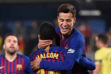 Philippe Coutinho celebrando su gol el primero del Barcelona 