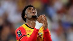 Soccer Football - Ligue 1 - RC Lens v Metz - Stade Bollaert-Delelis, Lens, France - September 16, 2023 RC Lens' Elye Wahi reacts REUTERS/Pascal Rossignol