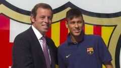 Neymar y Sandro Rosell, el d&iacute;a de la presentaci&oacute;n del jugador en el Camp Nou.