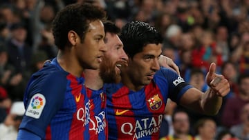 Neymar, Leo Messi y Luis Su&aacute;rez, la MSN del Barcelona.