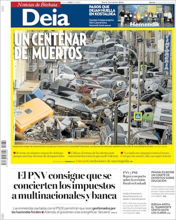 ¡°No camin¨¢is solos¡±: la prensa copa sus portadas con la cat¨¢strofe de la DANA