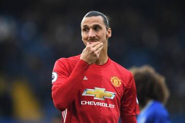 Zlatan Ibrahimovic of Manchester United looks on during the Premier League match between Chelsea and Manchester United at Stamford Bridge