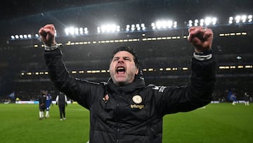Mauricio Pochettino, entrenador del Chelsea, celebra la victoria conseguida ante el Manchester United.