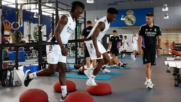 Tchouameni y Camavinga, en el entrenamiento del Real Madrid.