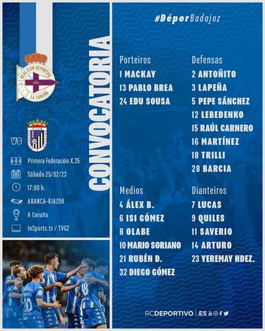 Pablo Mart¨ªnez, Soriano y dos canteranos, en la lista del Depor