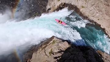 Dane Jackson descendiendo el Salto del Maule (Chile), la segunda cascada m&aacute;s alta conquistada en kayak. 