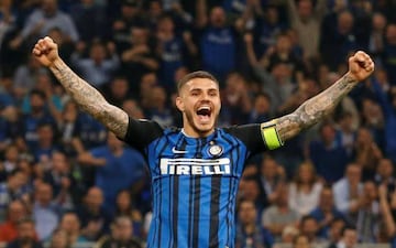 Inter Milan's Mauro Icardi celebrates their second goal against Juventus.